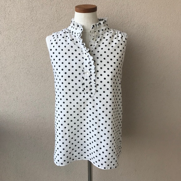 J. Crew Factory Polka Dot Ruffle Collar Top - Picture 2 of 5